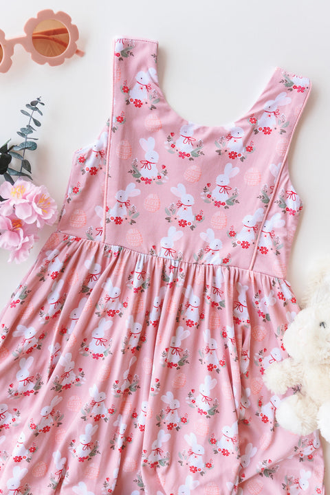 Bamboo Sleeveless Piping Twirl Dress - Pink Bunny