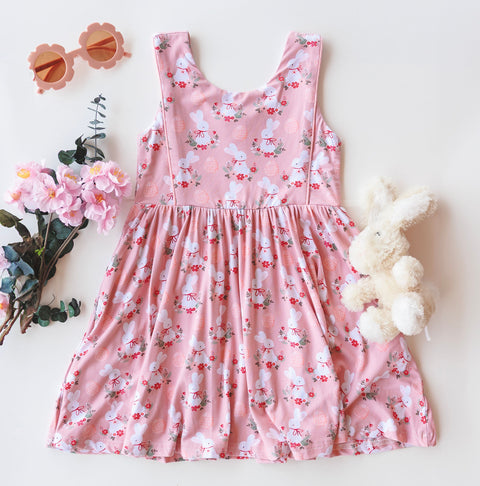 Bamboo Sleeveless Piping Twirl Dress - Pink Bunny