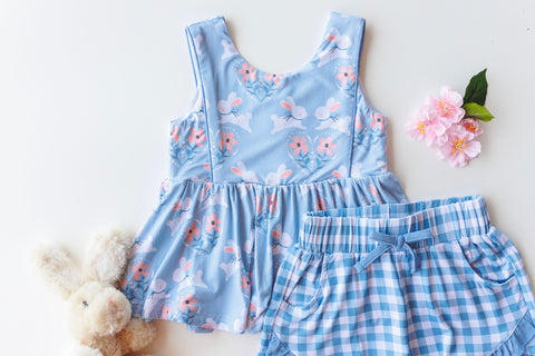 Bamboo Sleeveless Piping Top & Shorts Set - Blue Bunny