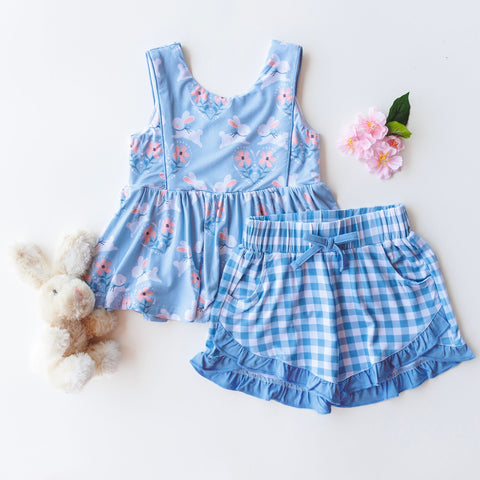 Bamboo Sleeveless Piping Top & Shorts Set - Blue Bunny