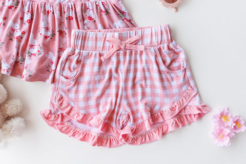 Bamboo Sleeveless Piping Top & Shorts Set - Pink Bunny