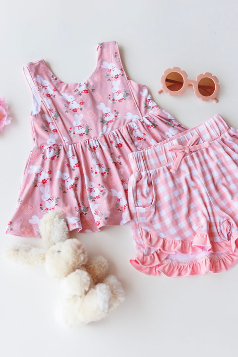 Bamboo Sleeveless Piping Top & Shorts Set - Pink Bunny