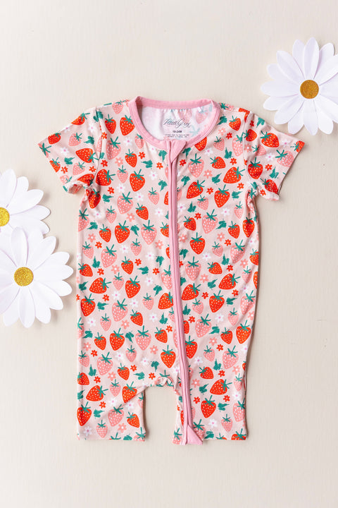 Bamboo Shortie Romper - Strawberry