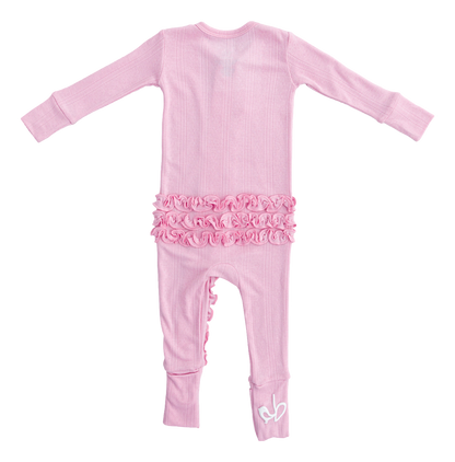 Pink Pointelle Ruffle Convertible Romper