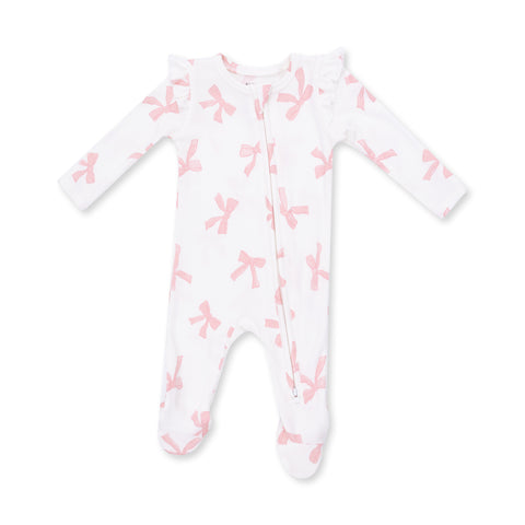 Ruffle Sleeve 2 Way Zipper Footie - Pretty Bows
