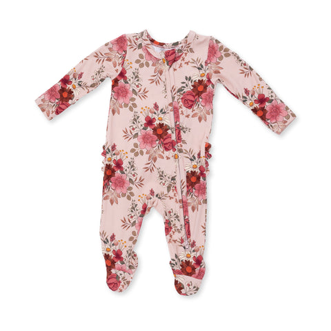 2 Way Ruffle Back Zipper Footie - Sabrina Floral