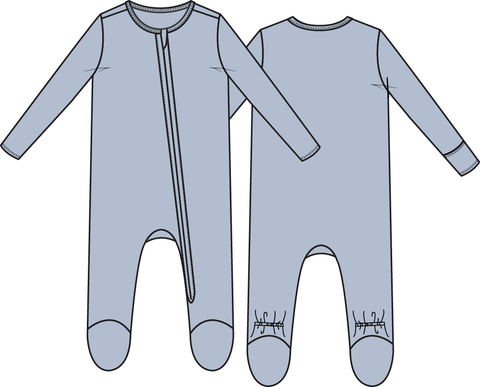 2 Way Zipper Ribbed Footie - Solid Sheer Blue