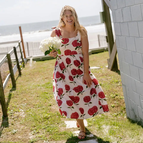 Womens Sierra Dress - Pink Stripe Hydrangeas