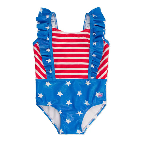 Pinafore One Piece Swimsuit - Shimmer Stars & Stripes