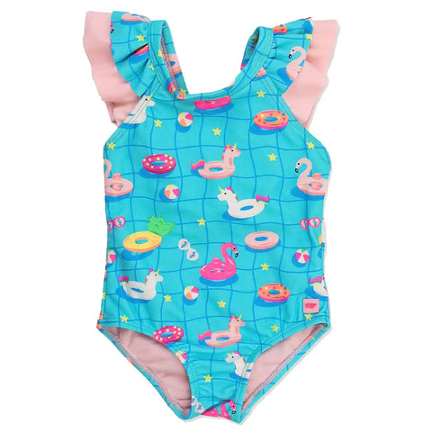 Bow V-Back One Piece Swimsuit - Neon Pool Party