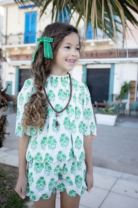 Girls Misha Scallop 2-Piece Set - Green Strawflower