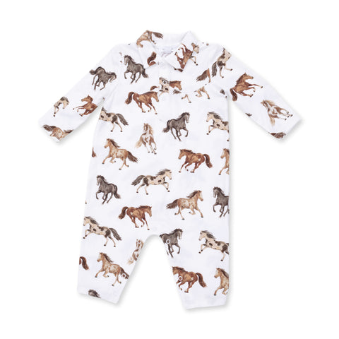 Long Sleeve Cowboy Romper - Wild Horses