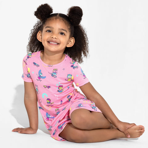 Girls' Short Sleeve Bamboo Dress/Nightgown - Skater Kitty