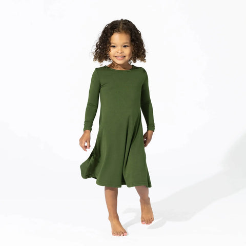 Long Sleeve Bamboo Dress - Evergreen