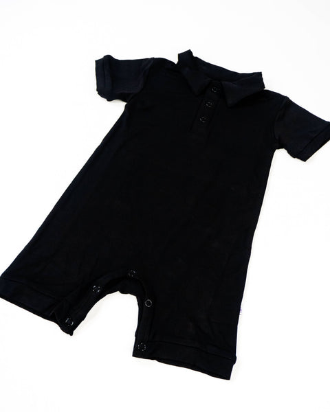 Baby Bamboo Polo Romper - Black