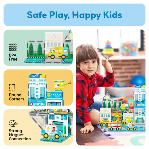 PicassoTiles City Theme Magnetic Tile Building Set (50 Pieces)