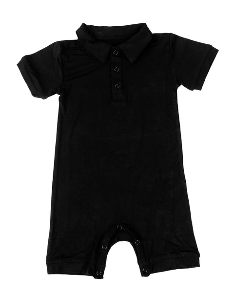 Baby Bamboo Polo Romper - Black