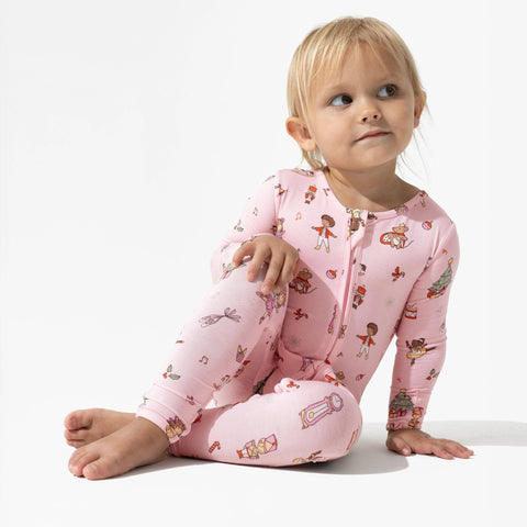 Bamboo Convertible Footie - Christmas Nutcracker Pink