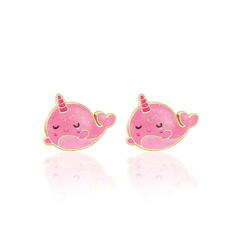 Cutie Stud Earrings | Glitter Pink Narwhal