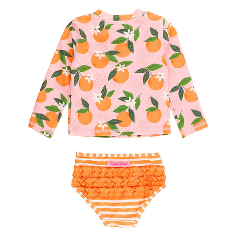 Girls Long Sleeve Half Zip 2-Piece Swimsuit - Orange You the Sweetest