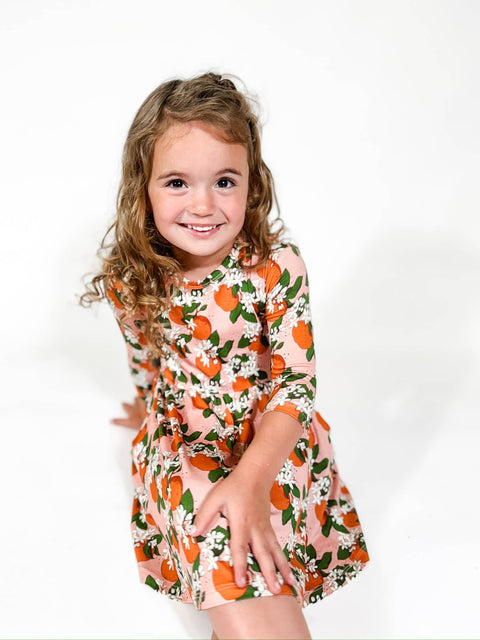 Orange Blossoms 3/4 Sleeve Dress