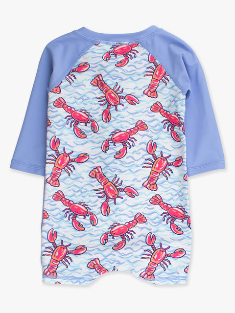Baby Boys Long Sleeve One Piece Rash Guard Swimsuit - Blue Lobster Lagoon
