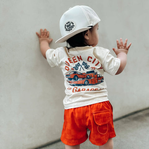 Retro Wave Hybrid Board Shorts (Red/Orange)