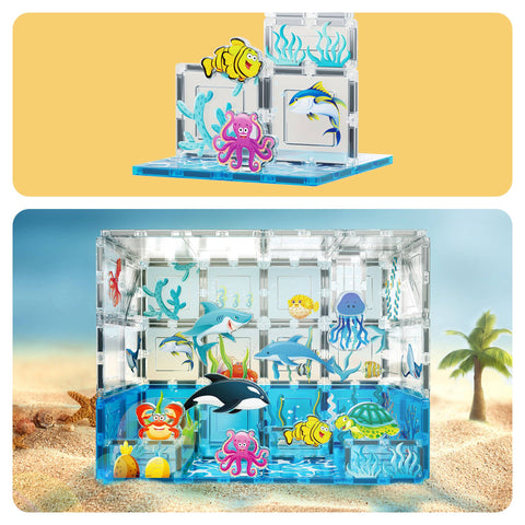 PicassoTiles Ocean Theme Magnetic Tile Building Set (52 Pieces)