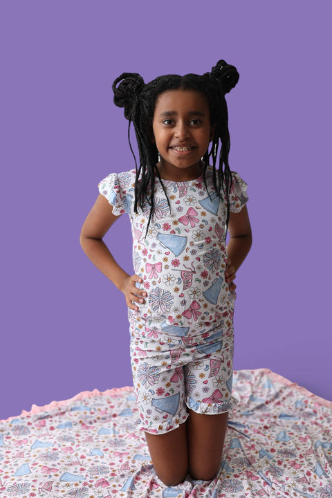 Girls Bamboo Ruffle Short Set - Pom Power