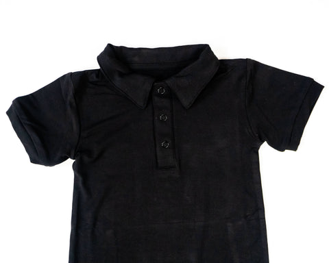 Baby Bamboo Polo Romper - Black