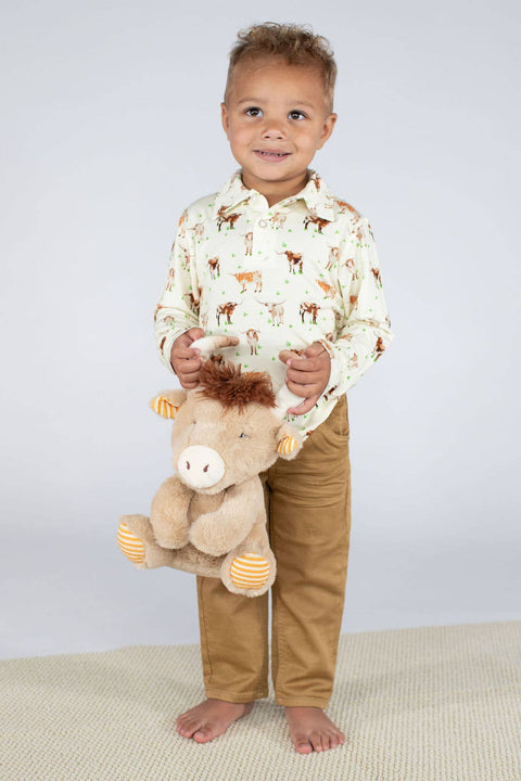 Longhorn Cows Long Sleeve Polo Shirt