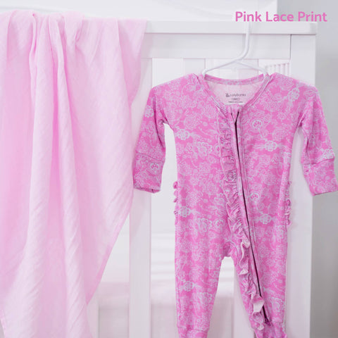 Bamboo Baby Convertible Ruffle Zipper Pajama Pink Lace