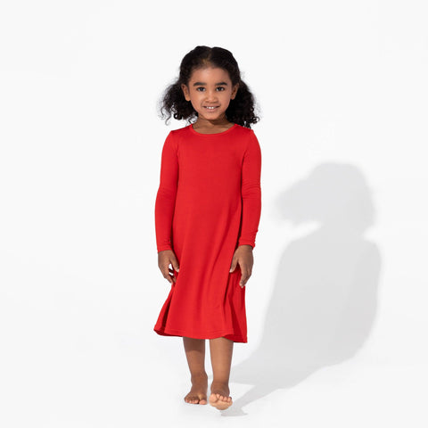 Girls' Long Sleeve Bamboo Dress/Nightgown - Berry Red