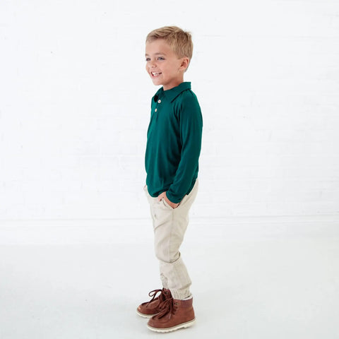 Long Sleeve Bamboo Polo - Holiday Pine