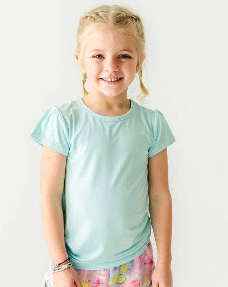 Girls Cap Sleeve Bamboo Tee - Turquoise