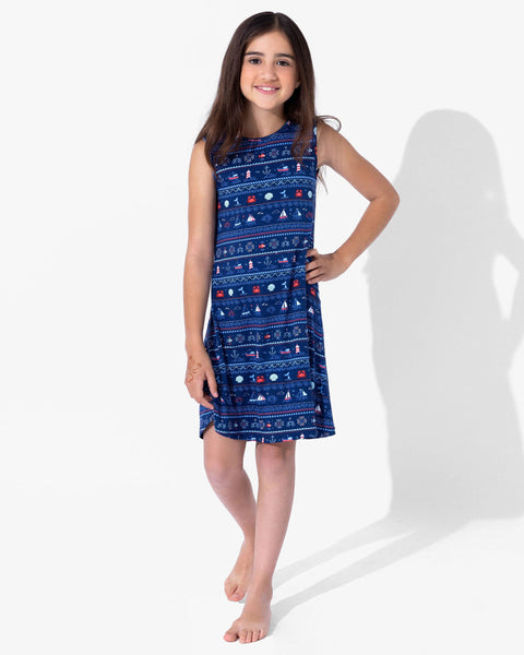 Girls' Sleeveless Bamboo Dress/Nightgown - Sail Away Fair Isle