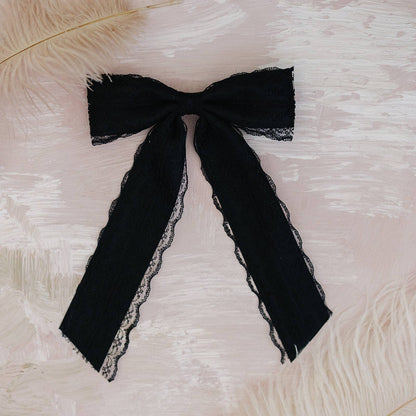 Black Double Layer Lace Long Hair Bow