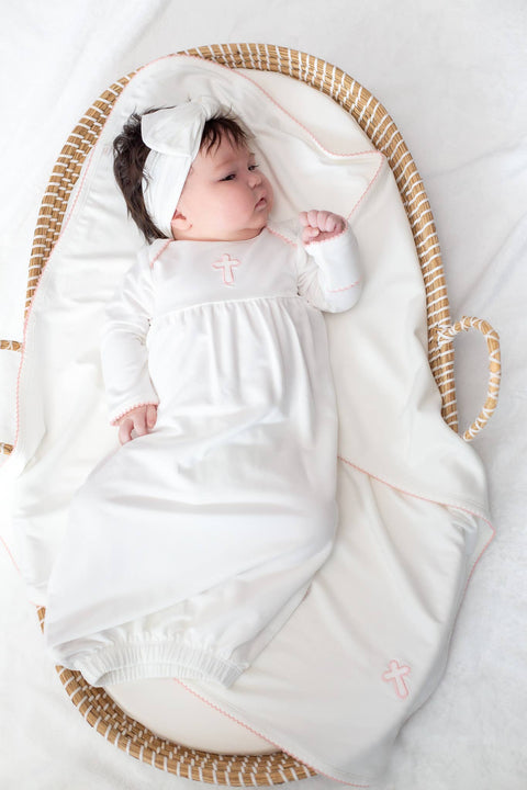Pink Cross Embroidered Infant Gown