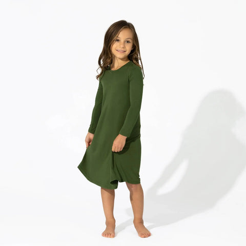 Long Sleeve Bamboo Dress - Evergreen