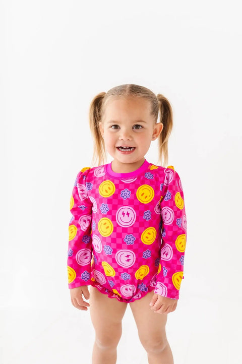 Electric Smiles Long Sleeve Ruffle Swimsuit