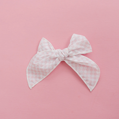 Blush Little Gingham Serged Cotton Hair Bow