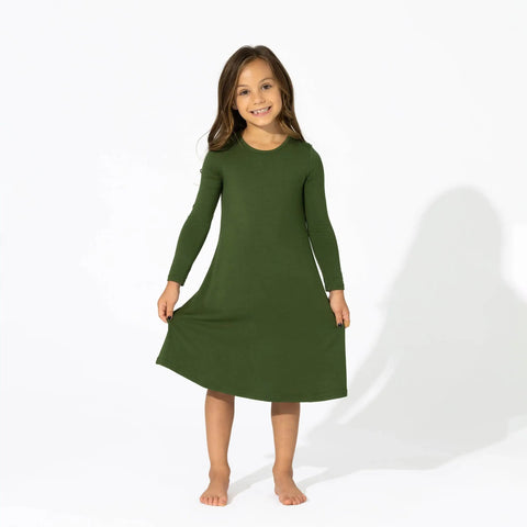 Long Sleeve Bamboo Dress - Evergreen