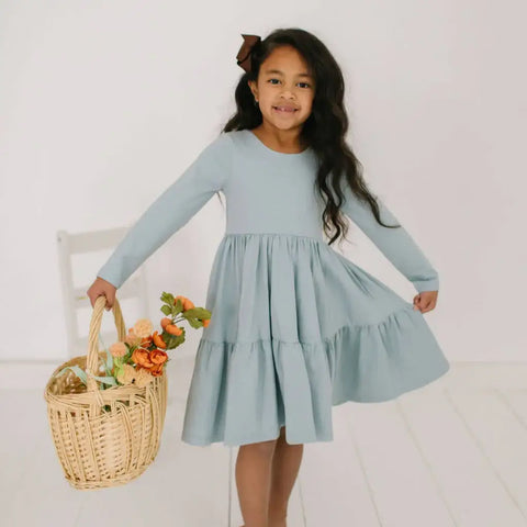 Gwendolyn Ruffle Dress - Dusty Blue