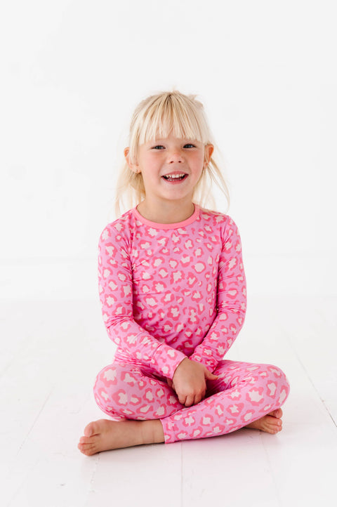 Pink Leopard Bamboo Long Sleeve Pajama Set for Girls