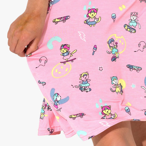 Short Sleeve Bamboo Dress - Skater Kitty