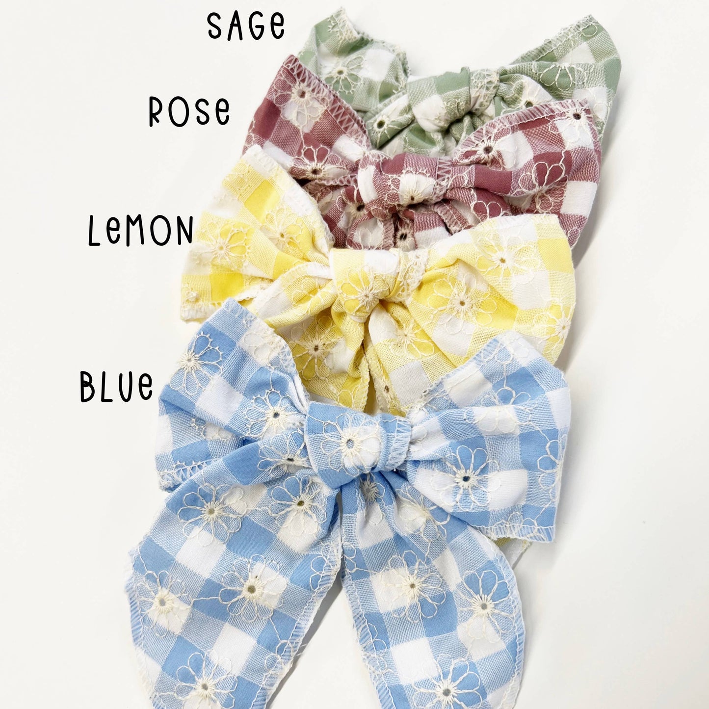 Medium Gingham Daisy Embroidered Linen Bow