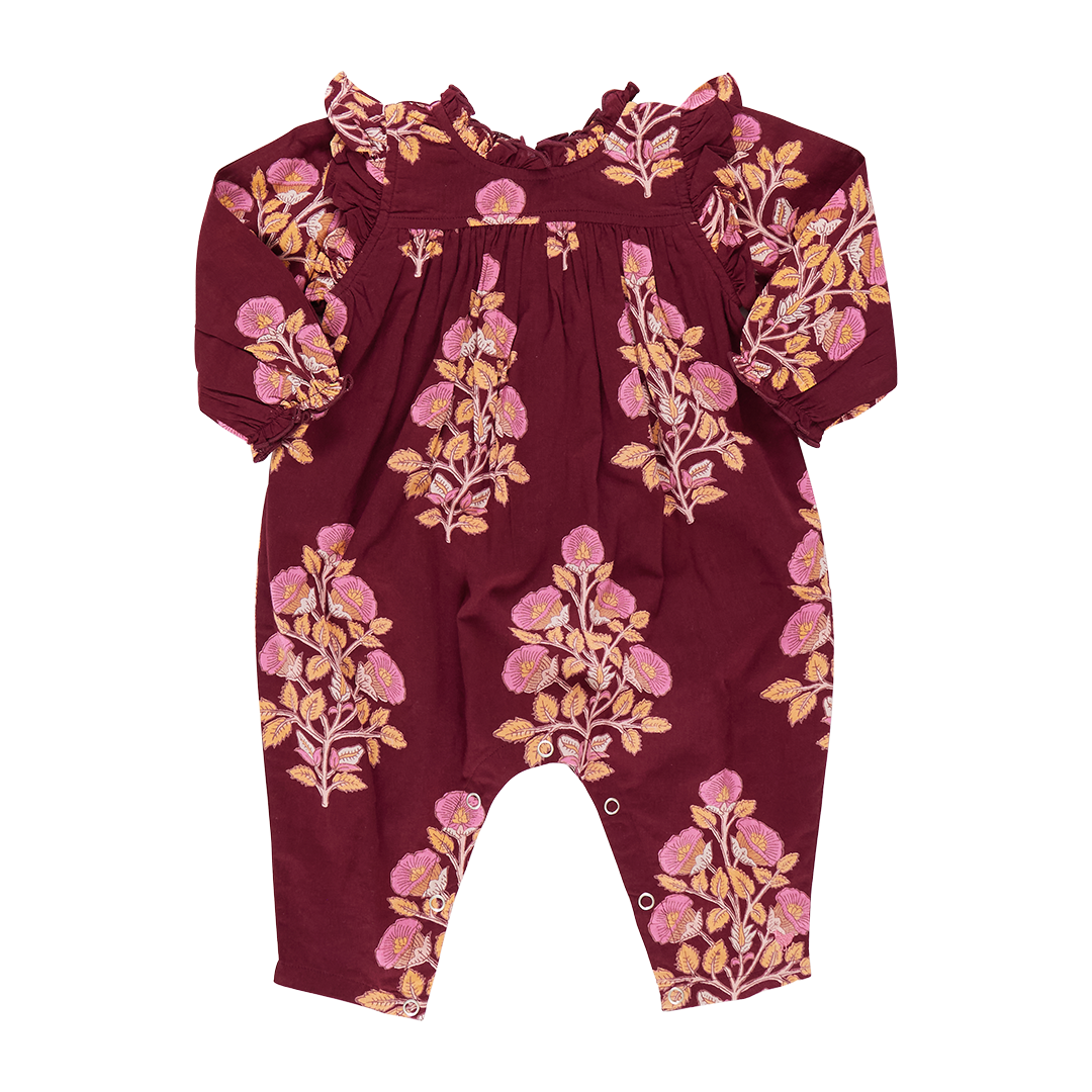 Baby Girls Kalani Jumper - Burgundy Bouquet Floral - Pink Chicken