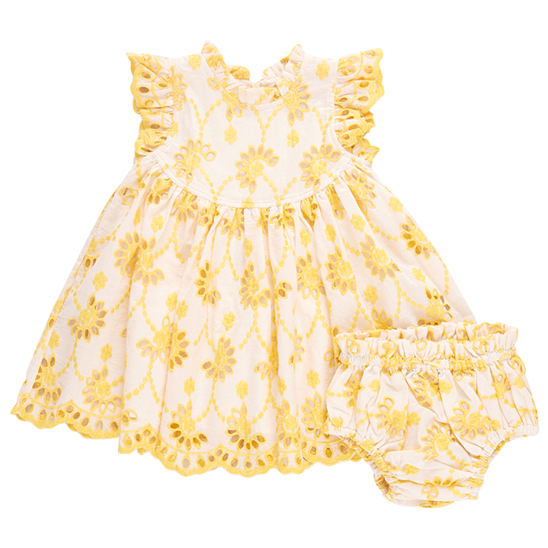 Baby Girls Brooke Dress Set - Bright Yellow Eyelet