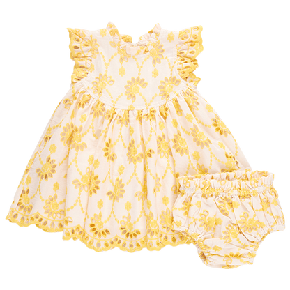 Baby Girls Brooke Dress Set - Bright Yellow Eyelet