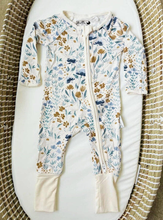 Bamboo Convertible Pajama - Blue Floral - Stroller Society